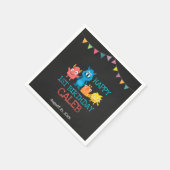 黒板かわいいモンスターズファースト誕生日ボーイズパーティー スタンダードカクテルナプキン (角)