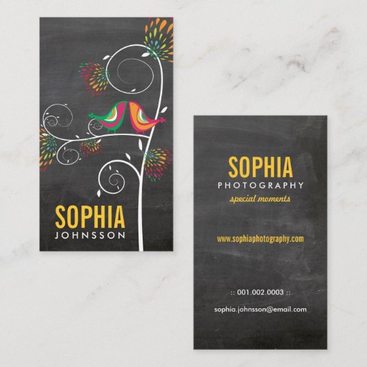 黒板かわいいラブバードフローラビジネスデザイン 名刺 (正面/裏面)