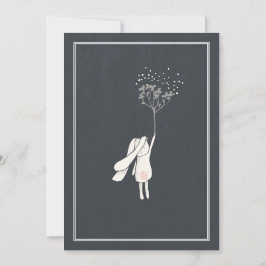 黒板かわいい春ピンクガールバニー赤ちゃんシャワー 招待状 (裏面)