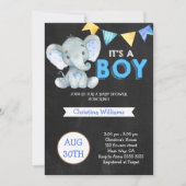 黒板かわいい象の男の子の赤ちゃんシャワー 招待状 (正面)