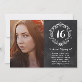 黒板かわいらし|フォトSweet sixteen誕生日 招待状