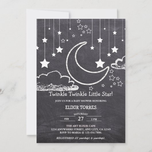 黒板きらめく小さな星の赤ちゃんシャワー 招待状 (正面)