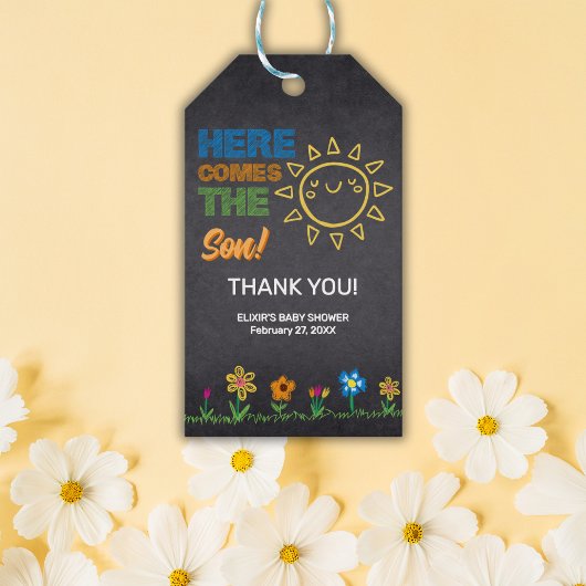 黒板こ来この息子の赤ちゃんシャワー ギフトタグ