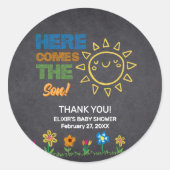 黒板こ来この息子の赤ちゃんシャワー ラウンドシール (正面)