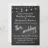 黒板とストリングライトのタイポグラフィー結婚式 招待状 (正面)