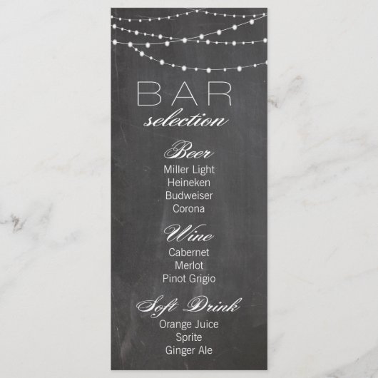 黒板とストリングライトの結婚バーメニュー メニュー (正面)
