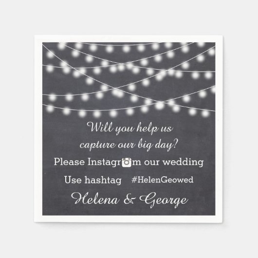 黒板とハッシュタグの光の結婚列 スタンダードカクテルナプキン (正面)