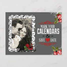 黒板とバラの写真 Save the Date 案内ポストカード