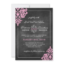 黒板とピンクダマスクの結婚式招待状