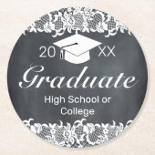 黒板とホワイトレースハットキャップの卒業 ラウンドペーパーコースター (正面)