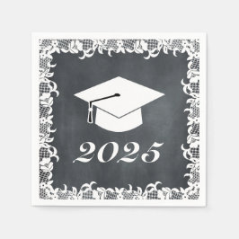 黒板とホワイトレース卒業ハットキャップ スタンダードカクテルナプキン