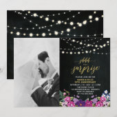 黒板とライトの写真 50周年結婚記念日 招待状 (正面/裏面)