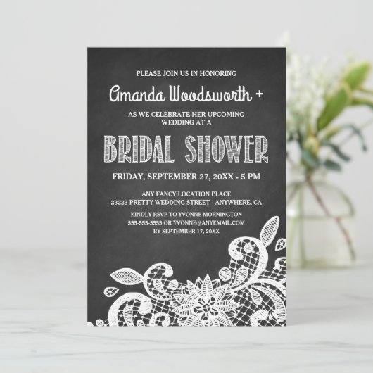 黒板とレースのブライダルシャワー招待状 招待状 (スタンド正面)