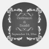 黒板とヴィンテージフレーム結婚式の日付を保存 ラウンドシール (正面)