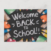 黒板と学校用品新学期 ポストカード (正面)