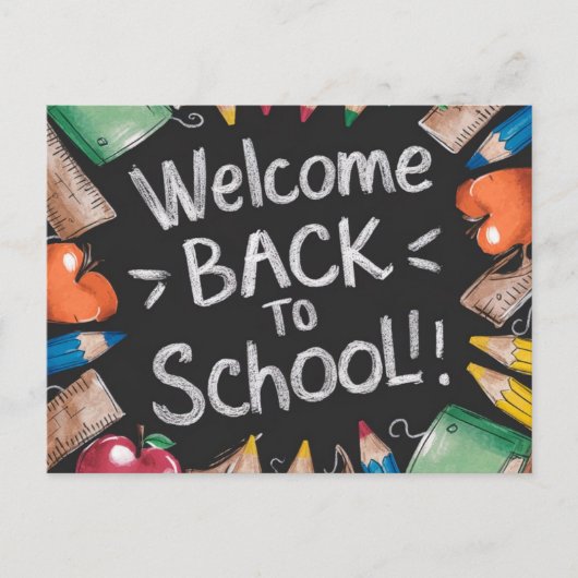 黒板と学校用品新学期 ポストカード (正面)