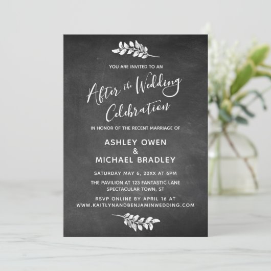 黒板と植物のウェディング後お祝い 招待状 (スタンド正面)