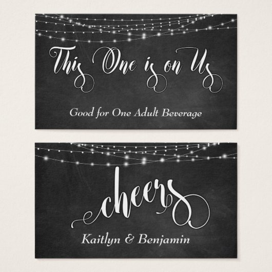 黒板と白のライトストリング、ドリンクチケット (正面&裏面)