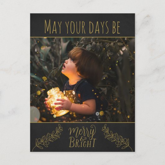 黒板と金ゴールドと写真クリスマス シーズンポストカード (正面)