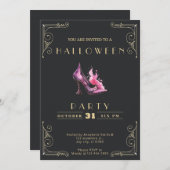 黒板と金ゴールドウィッチスティレットHalloween 招待状 (正面/裏面)