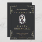 黒板と金ゴールドゴシックビクトリアンハロウィン 招待状 (正面/裏面)