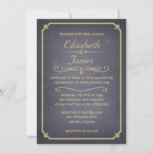 黒板と金ゴールドシャルボード結婚式招待状 招待状 (正面)