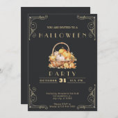 黒板と金ゴールドバスケットカボンプキンハロウィーン 招待状 (正面/裏面)