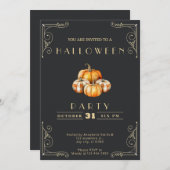 黒板と金ゴールド素朴パンプキンハロウィン 招待状 (正面/裏面)