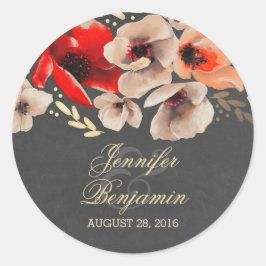 黒板と金ゴールド結婚フローラ ラウンドシール