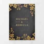 黒板と金箔離れフローラ結婚ズ 三つ折り招待状 (カバー)