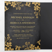 黒板と金箔離れフローラ結婚ズ 三つ折り招待状 (内部最初)