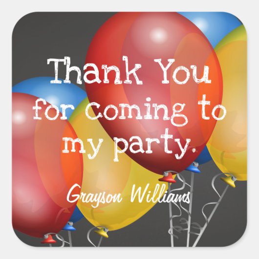黒板と風船の誕生日パーティーありがとう スクエアシール (正面)