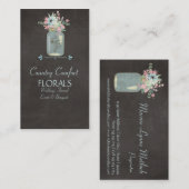 黒板によっては素朴なメーソンジャーのモダンの花柄が開花します 名刺 (正面/裏面)