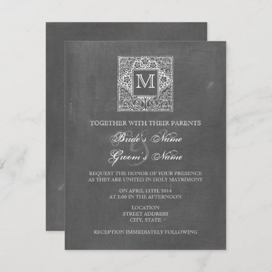 黒板によってインスパイアモノグラムの結婚式の招待 招待状 (正面/裏面)