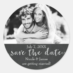 黒板にチョークでSAVE THE DATE ウェディングフォト ラウンドシール