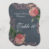 黒板にヴィンテージのバラのテーブルナンバーカード 招待状 (正面/裏面)