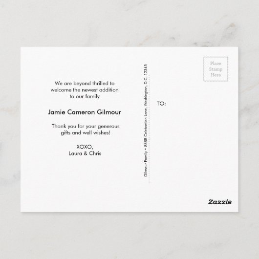 黒板に刻まれた「ありがとう」の文字の写真コラージュが生まれ変わりました ポストカード (裏面)