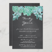 黒板に描かれた結婚記念日パーティーの華やかな多肉植物 招待状 (正面/裏面)