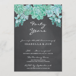 黒板に描かれた結婚記念日パーティーの華やかな多肉植物 招待状