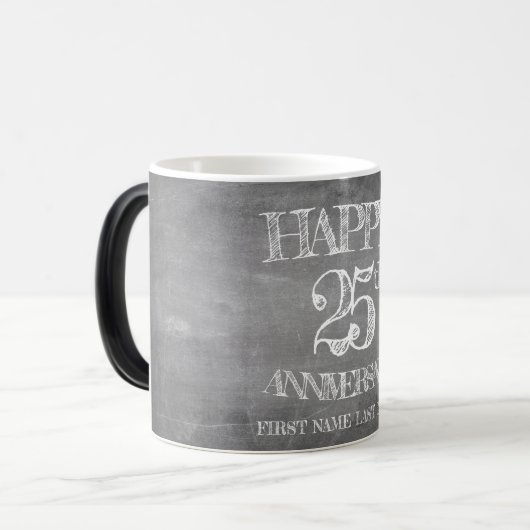 黒板に書いたハッピー25周年記念 モーフィングマグカップ (正面左)