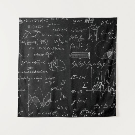 黒板に科学の公式が記され  タペストリー (正面)