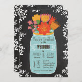 黒板に花が咲く手描きメイソンの瓶 招待状 (正面/裏面)