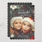 黒板に花と松の枝のクリスマスカード シーズンカード (正面/裏面)