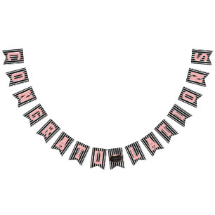 黒板のおめでとうの白黒のピンクの結婚式 バンティングフラッグ