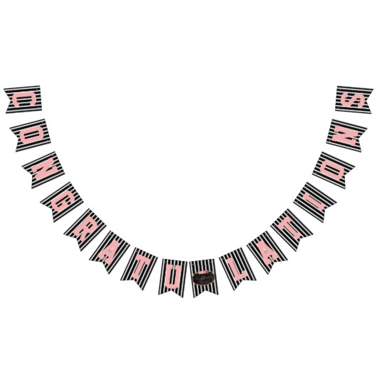 黒板のおめでとうの白黒のピンクの結婚式 バンティングフラッグ (全)