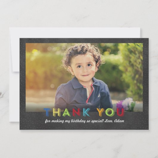 黒板のおもしろいは写真カード感謝していしています サンキューカード (正面)