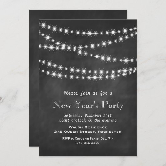 黒板のきらめきが新年の招待状 招待状 (正面/裏面)