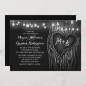 黒板のひもは木のロマンチックな結婚式をつけます 招待状 (正面/裏面)