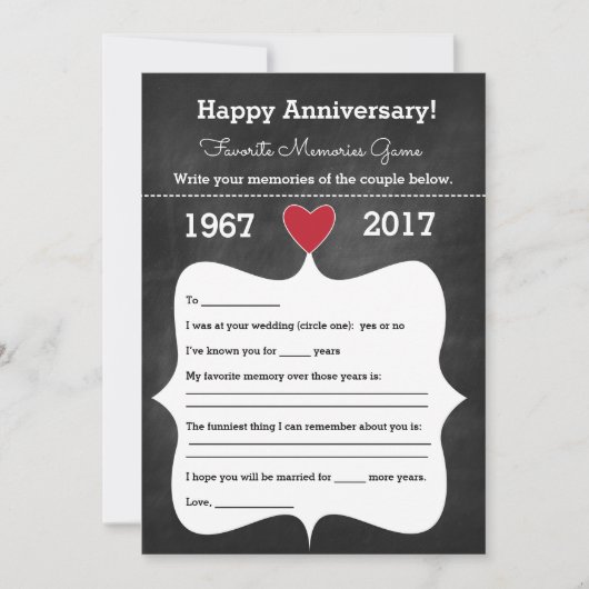 黒板のアニバーサリーゲーム | パーティのアイデア 招待状 (正面)