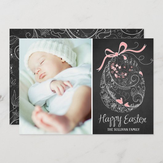 黒板のイースターエッグ|のハッピーイースターの写真カード シーズンカード (正面/裏面)